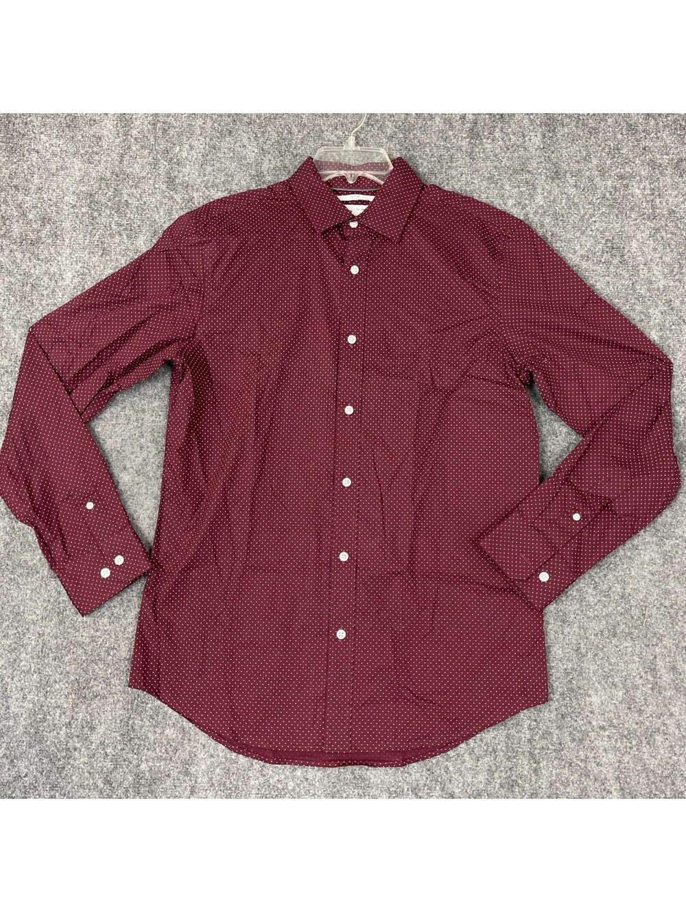 Men’s Signature Shirt Slim Fit Non-Iron Burgundy With White Dot Button-Down Med